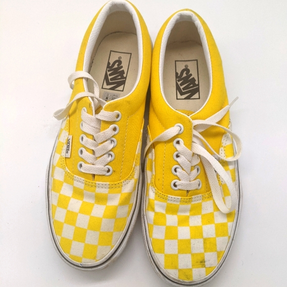 Yellow Checkered Lace Up Vans || Men's 6.5 Women's 8 - Picture 2 of 5